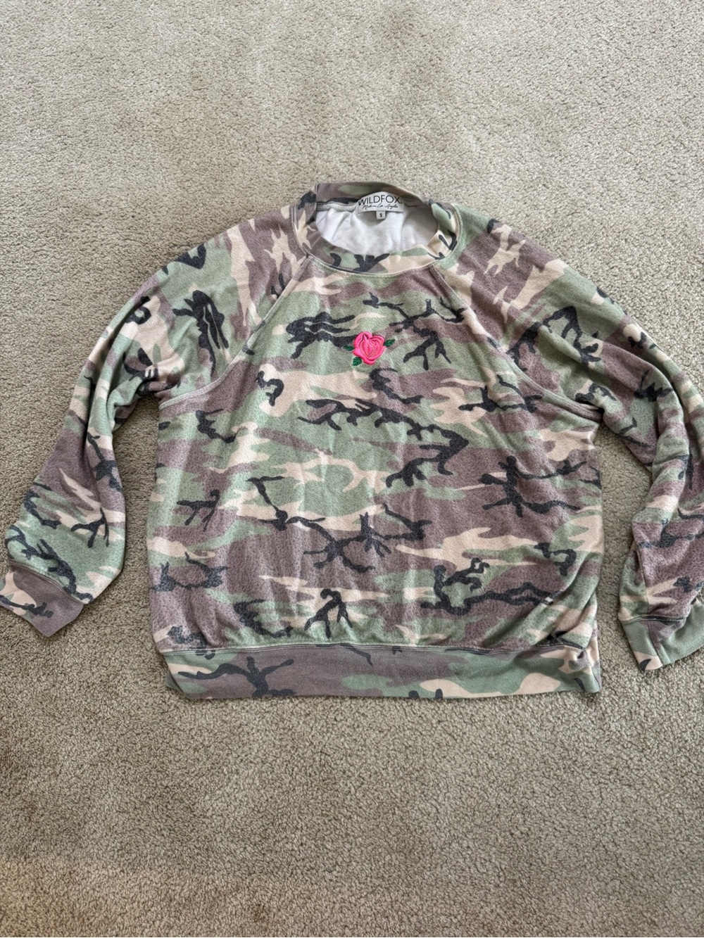 Wildfox Green and Brown Camo Crewneck Sweatshirt